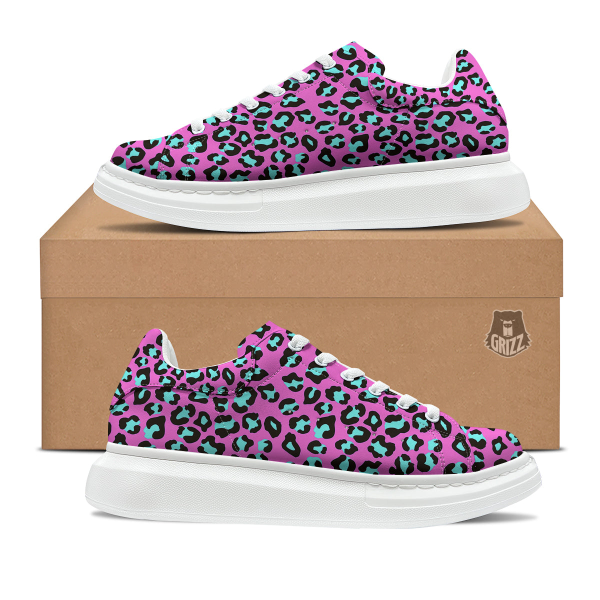 Leopard Pink And Turquoise Print Pattern Platform Shoes-grizzshop