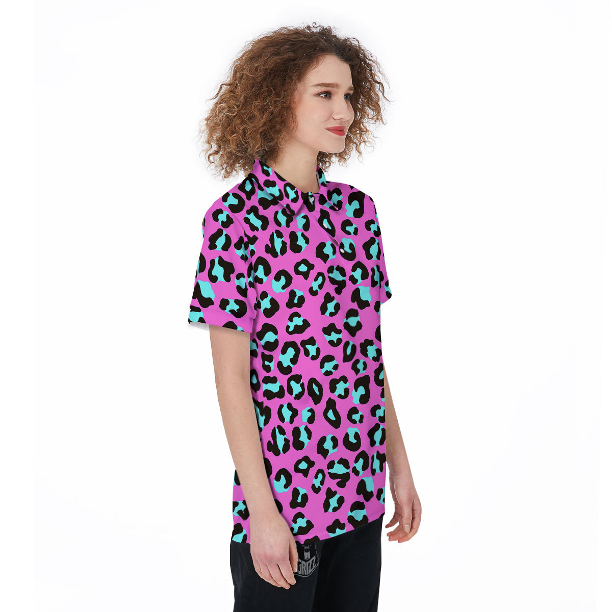 Leopard Pink And Turquoise Print Pattern Women's Golf Shirts-grizzshop