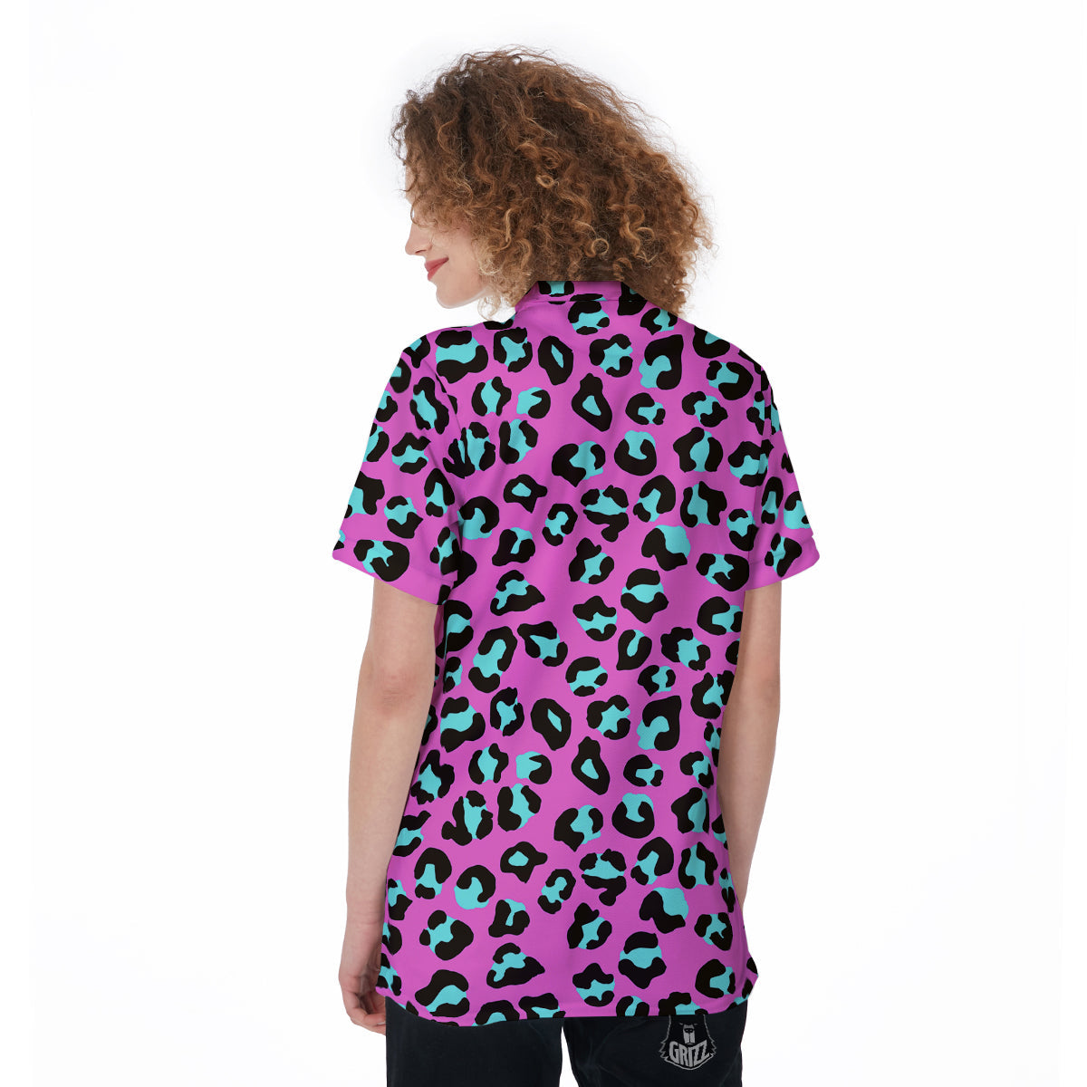 Leopard Pink And Turquoise Print Pattern Women's Golf Shirts-grizzshop