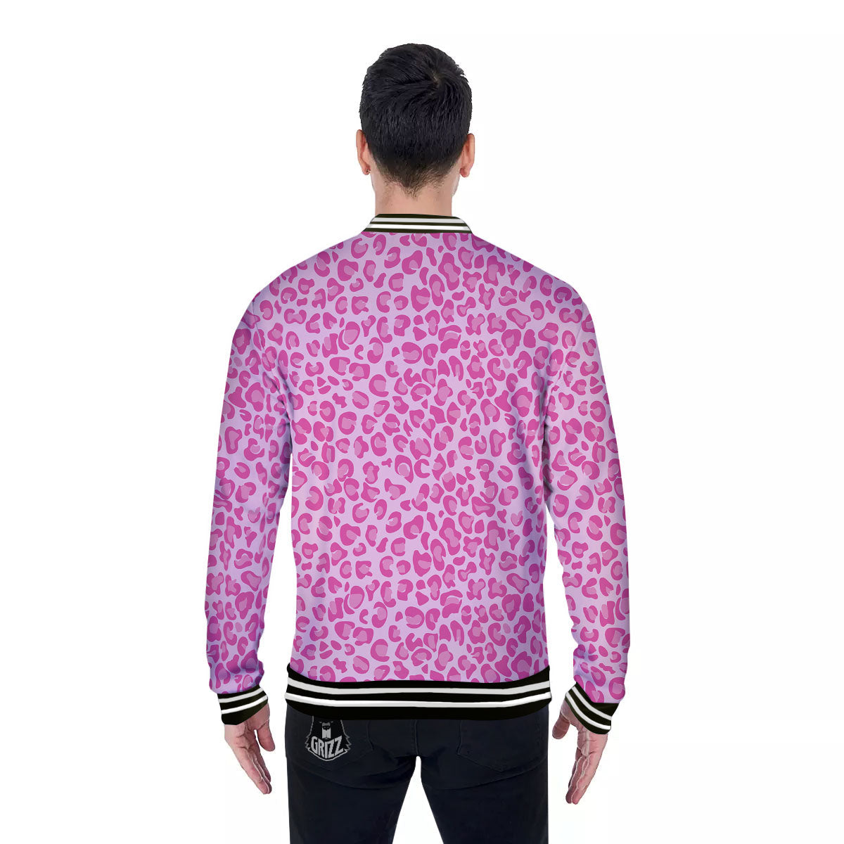 Leopard Pink Print Pattern Baseball Jacket-grizzshop