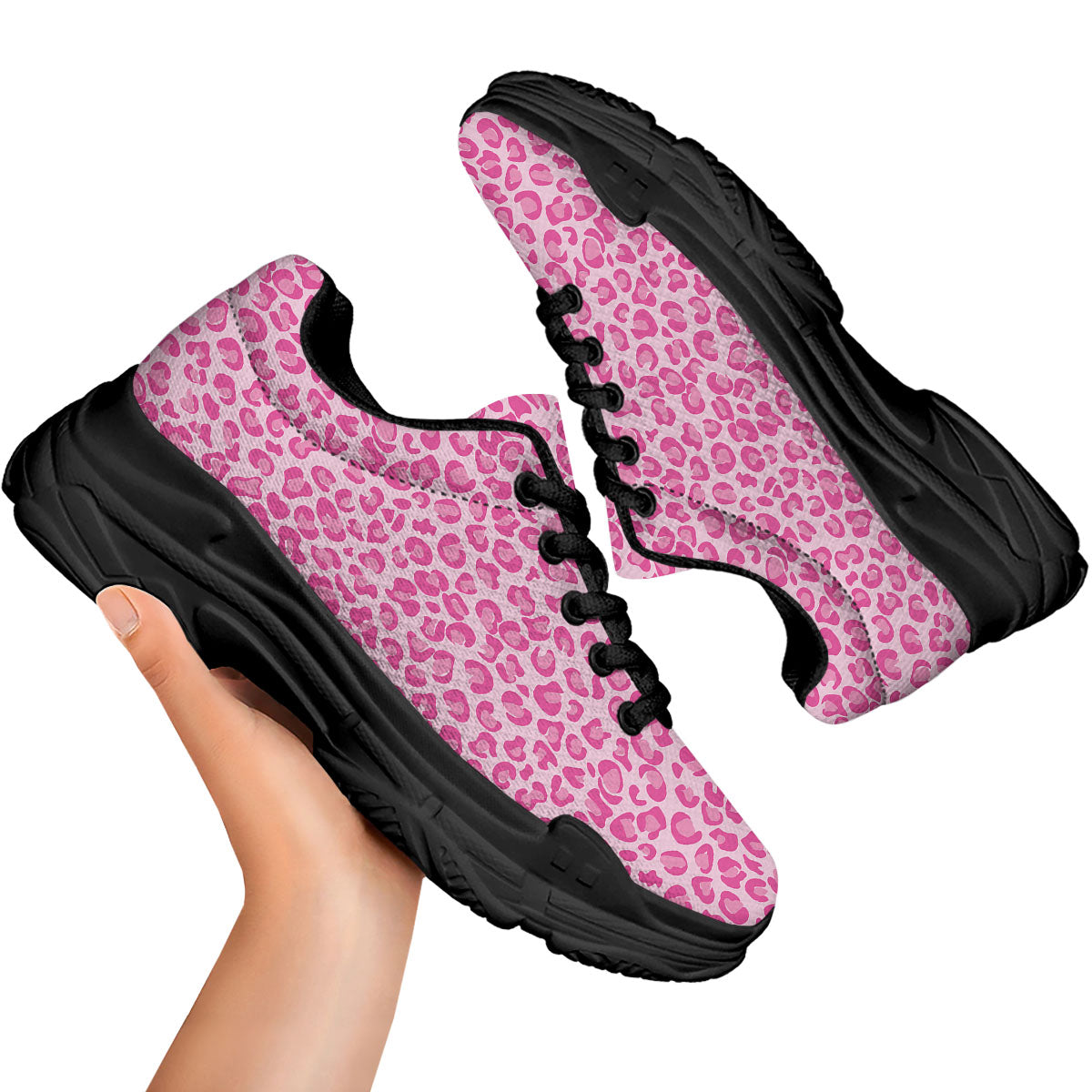 Leopard Pink Print Pattern Black Chunky Shoes-grizzshop