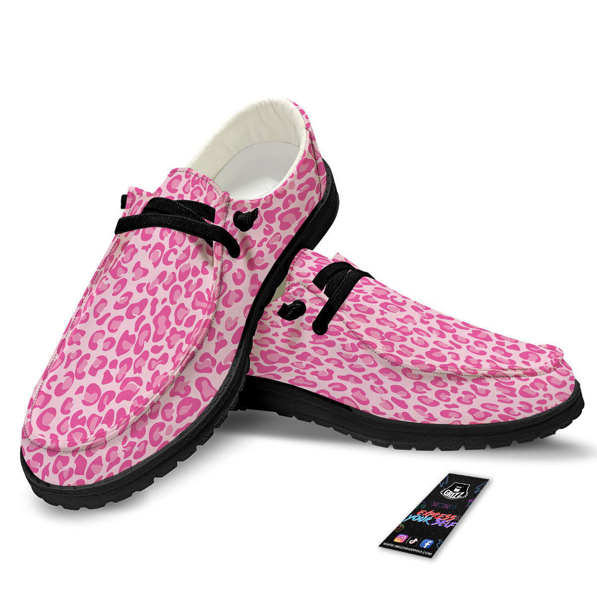 Leopard Pink Print Pattern Black Loafers-grizzshop