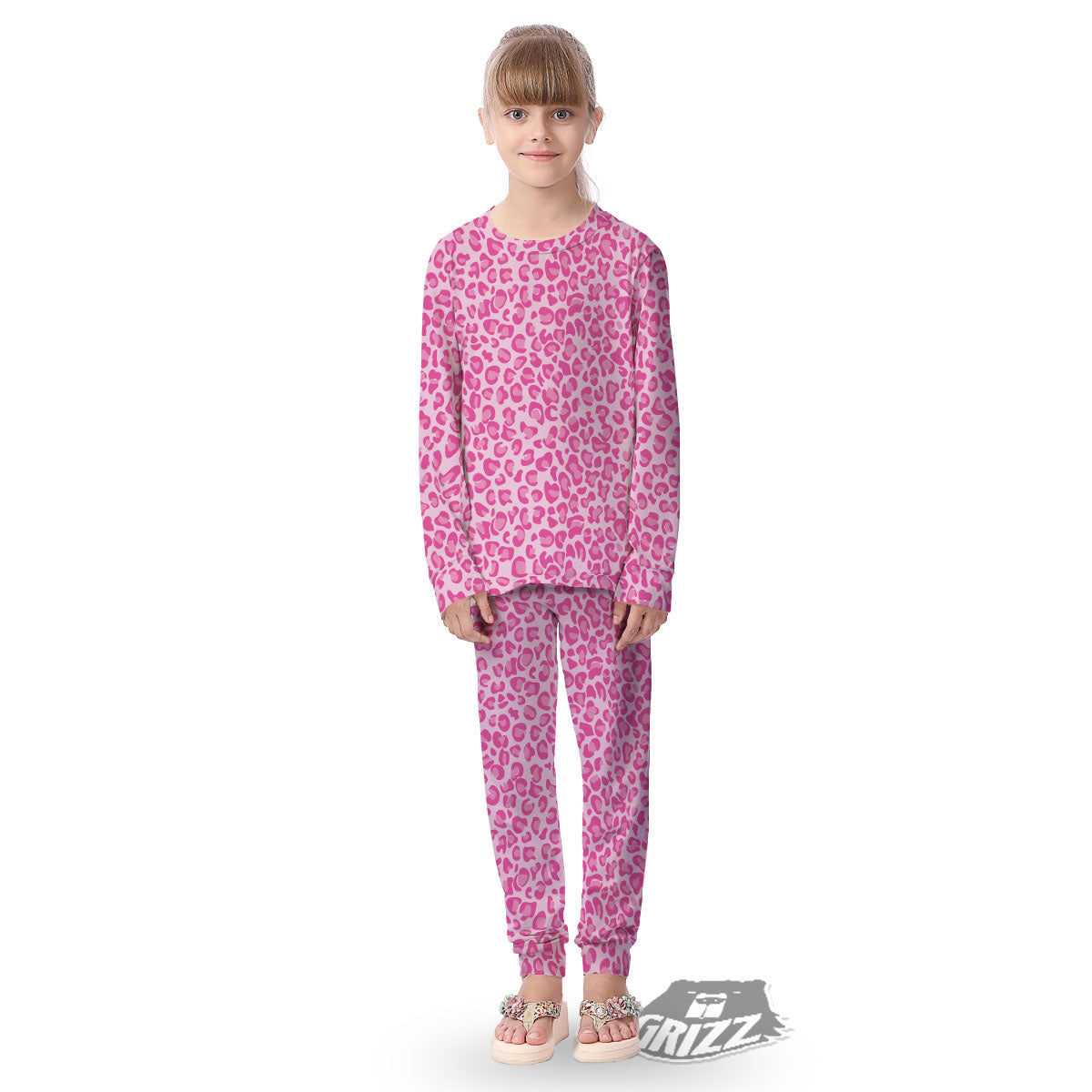 Leopard Pink Print Pattern Kid's Pajamas-grizzshop
