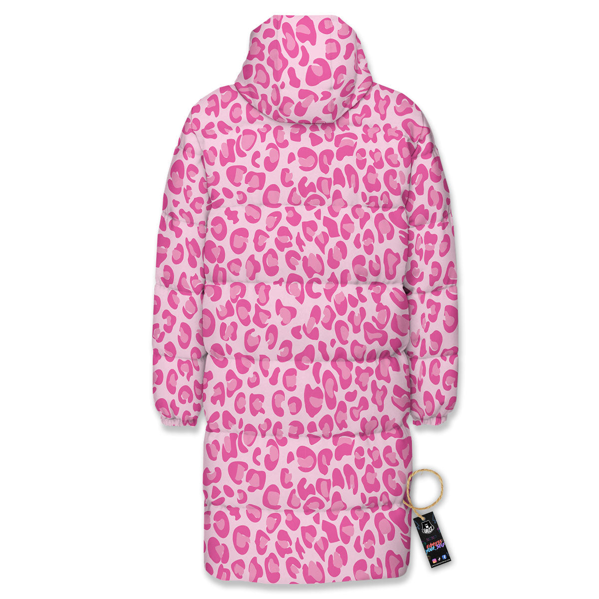 Leopard Pink Print Pattern Long Down Jacket-grizzshop