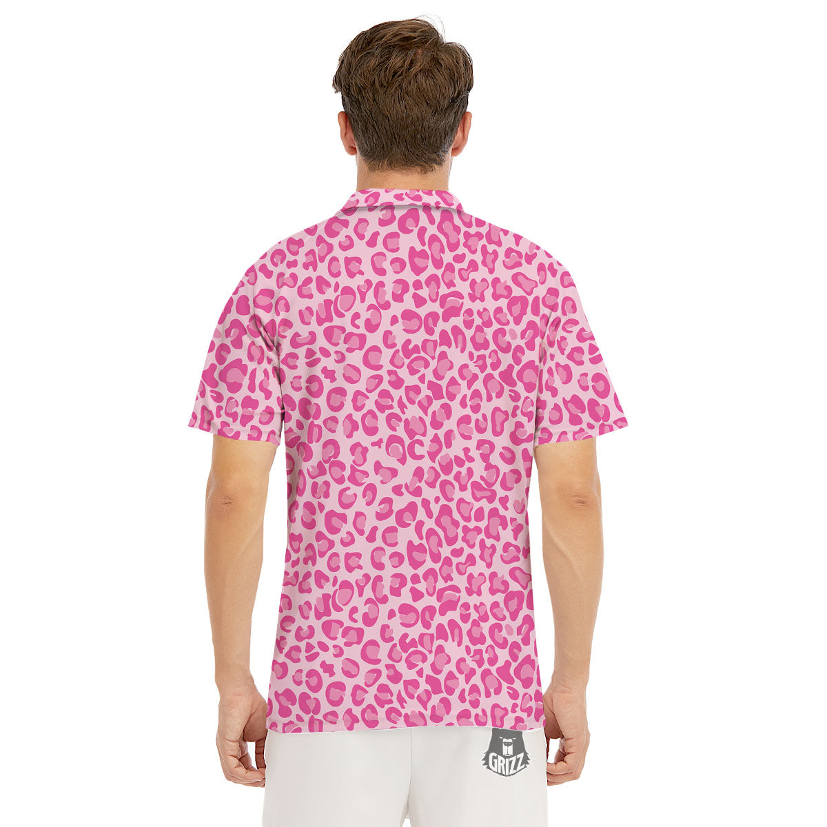 Leopard Pink Print Pattern Men's Golf Shirts-grizzshop
