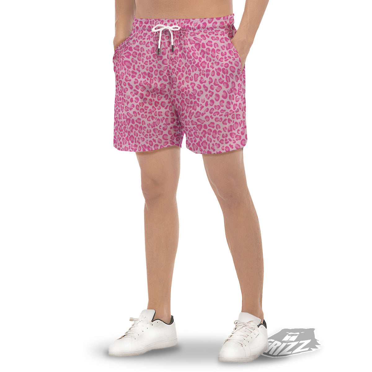Leopard Pink Print Pattern Men's Gym Shorts-grizzshop