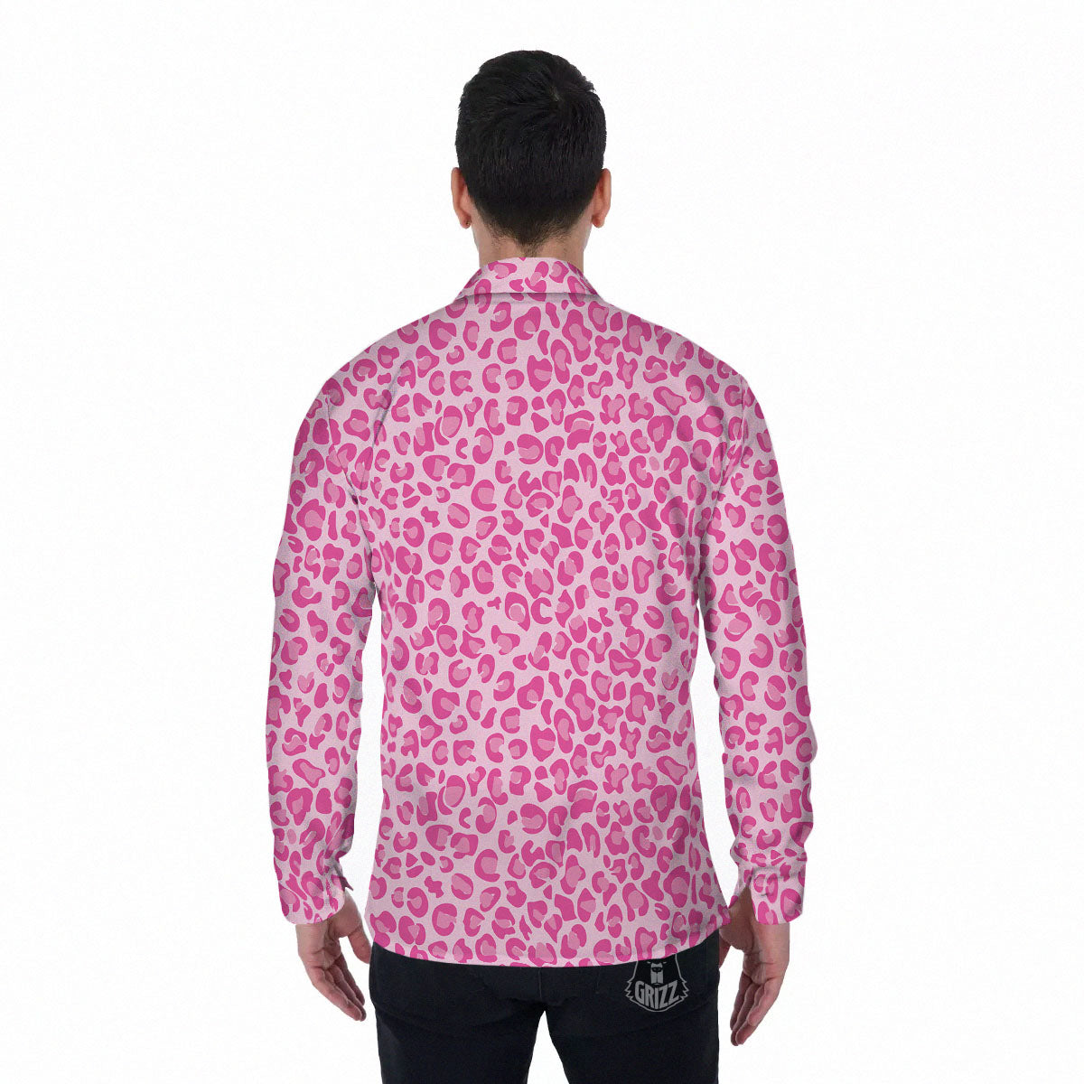 Leopard Pink Print Pattern Men's Long Sleeve Shirts-grizzshop