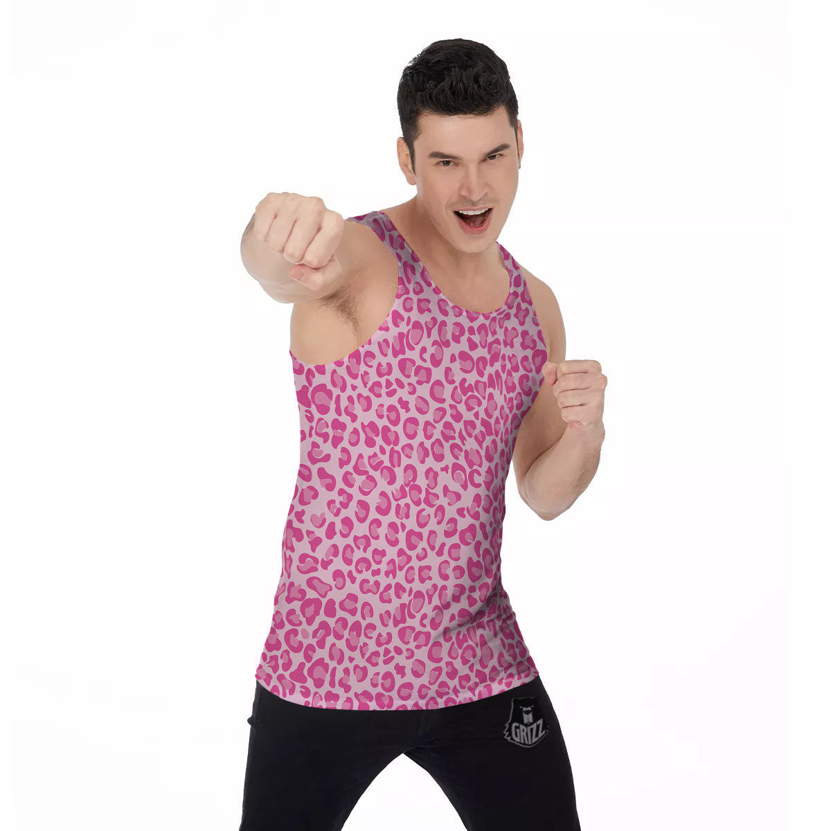 Leopard Pink Print Pattern Men's Tank Top-grizzshop