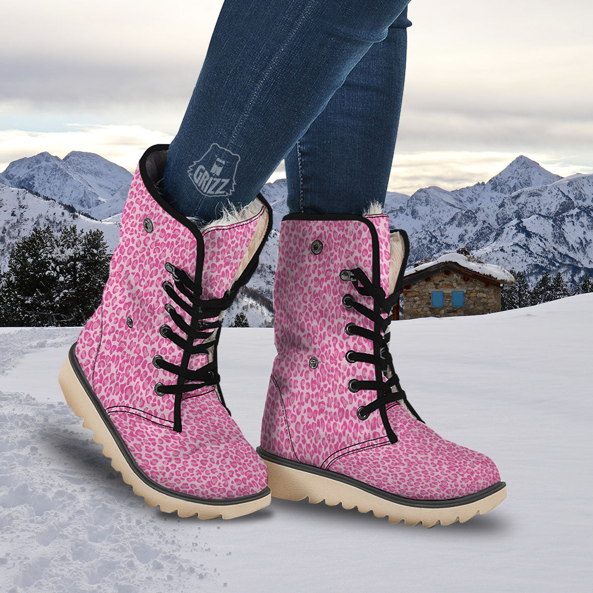 Leopard Pink Print Pattern Snow Boots-grizzshop