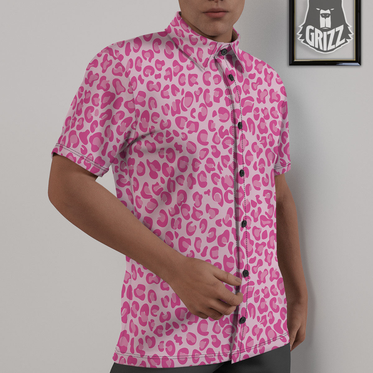 Leopard Pink Print Pattern Untucked Shirts-grizzshop