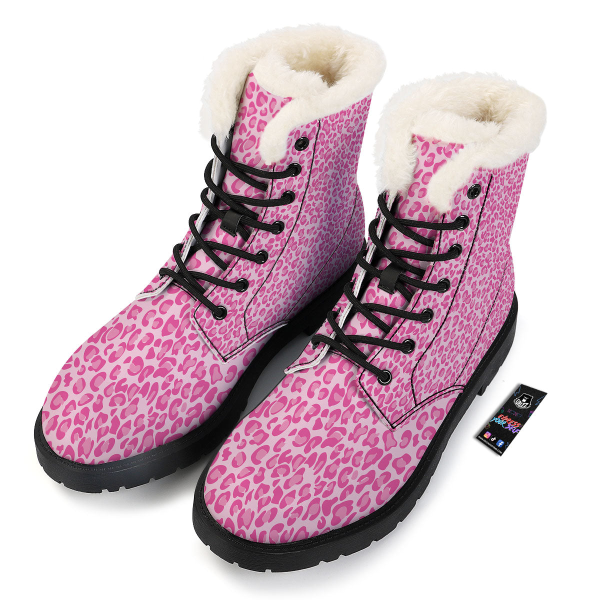 Leopard Pink Print Pattern Winter Boots-grizzshop