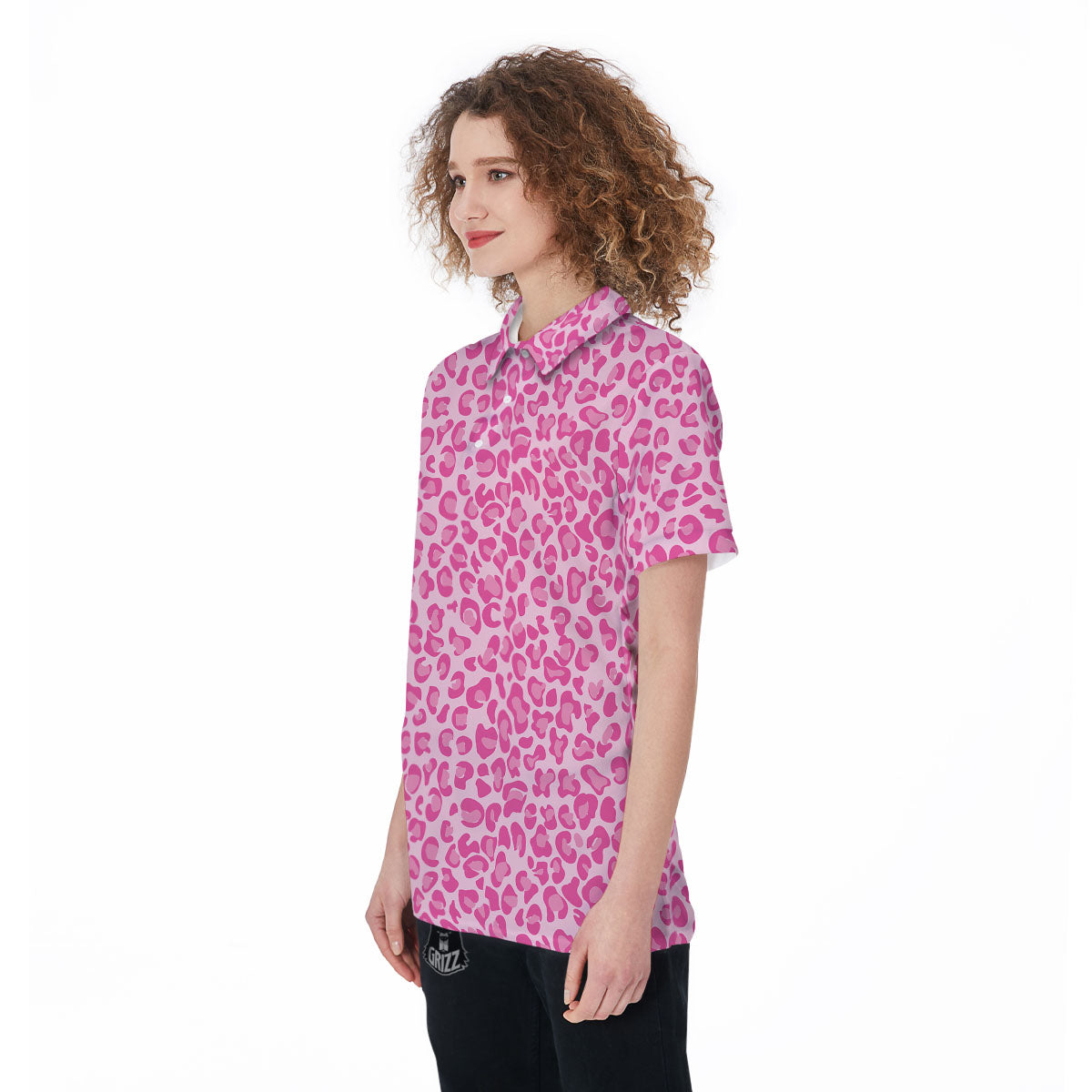 Leopard Pink Print Pattern Women's Golf Shirts-grizzshop