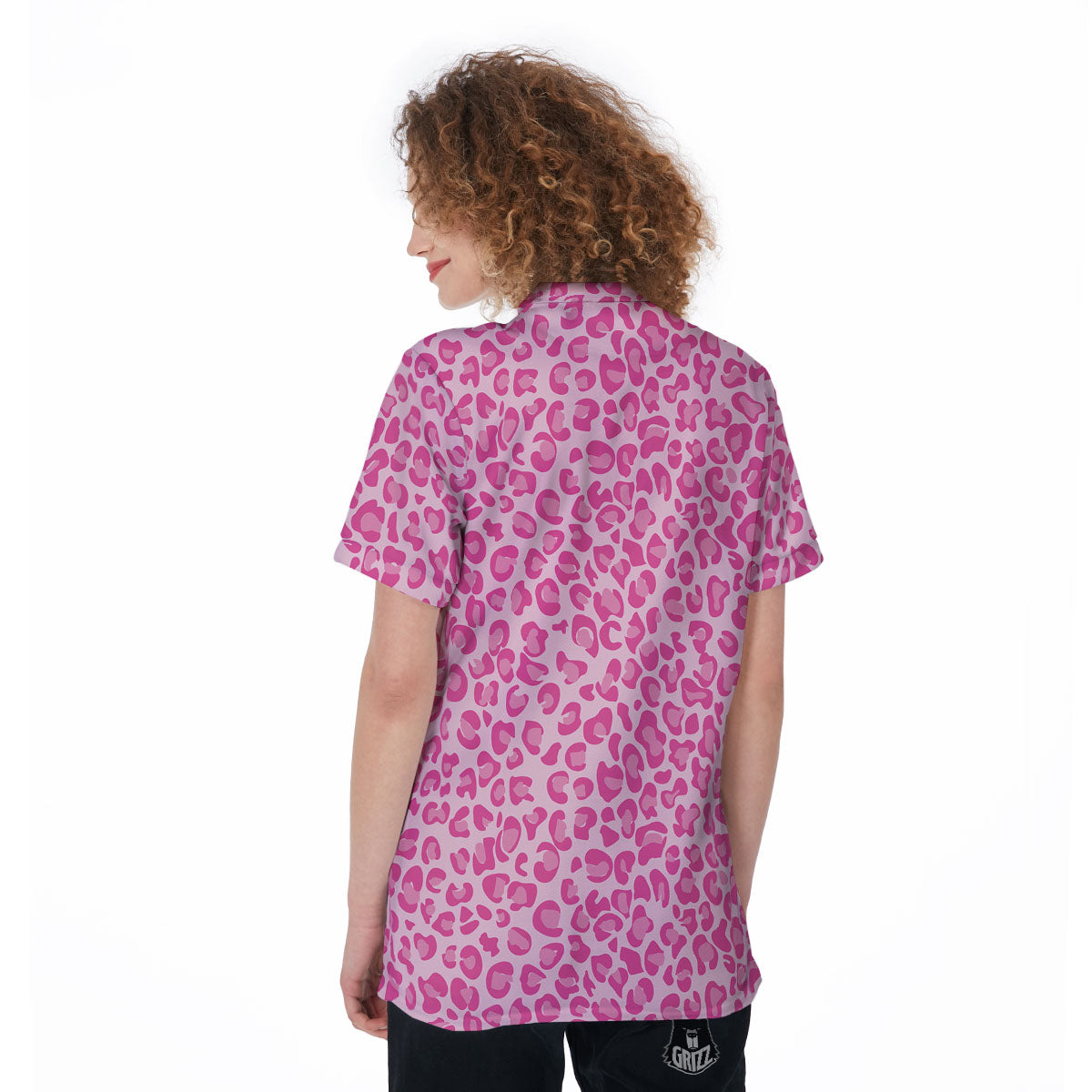 Leopard Pink Print Pattern Women's Golf Shirts-grizzshop