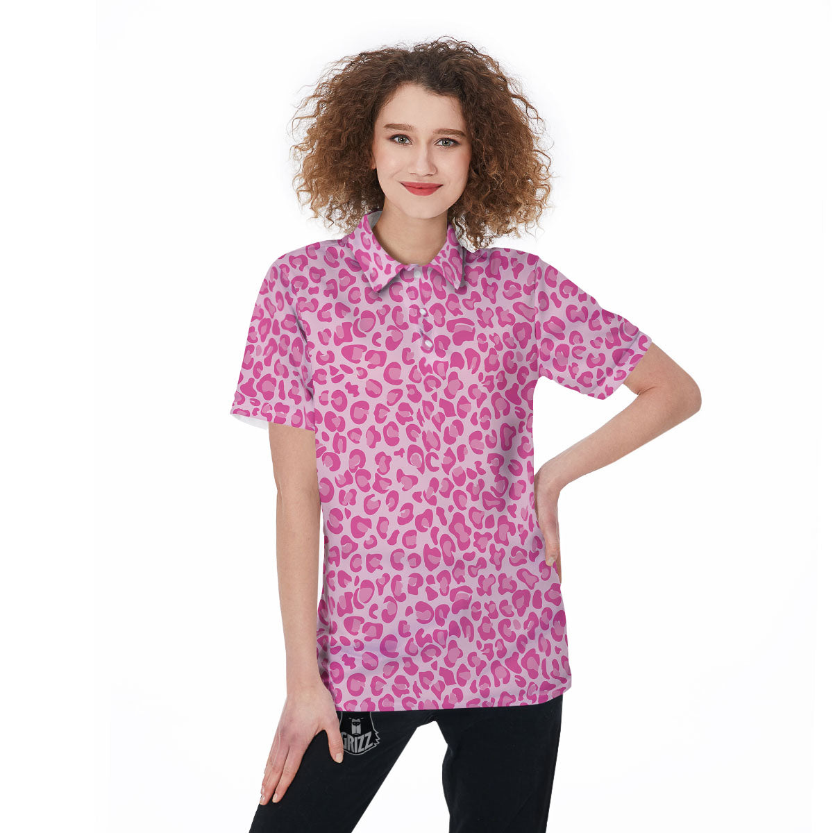 Leopard Pink Print Pattern Women's Golf Shirts-grizzshop