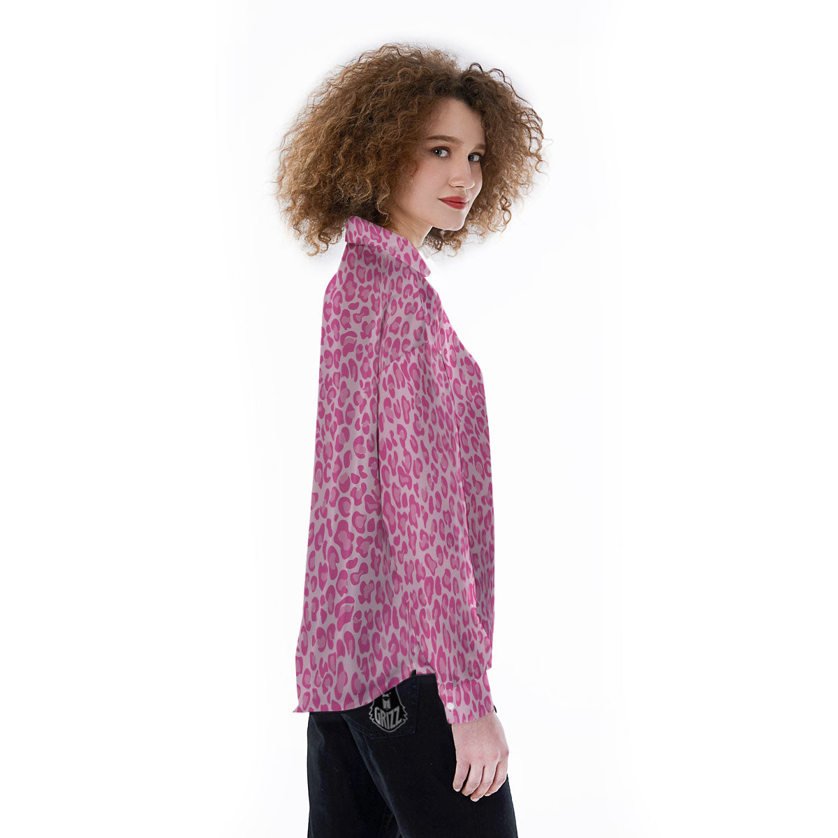 Leopard Pink Print Pattern Women's Long Sleeve Shirts-grizzshop