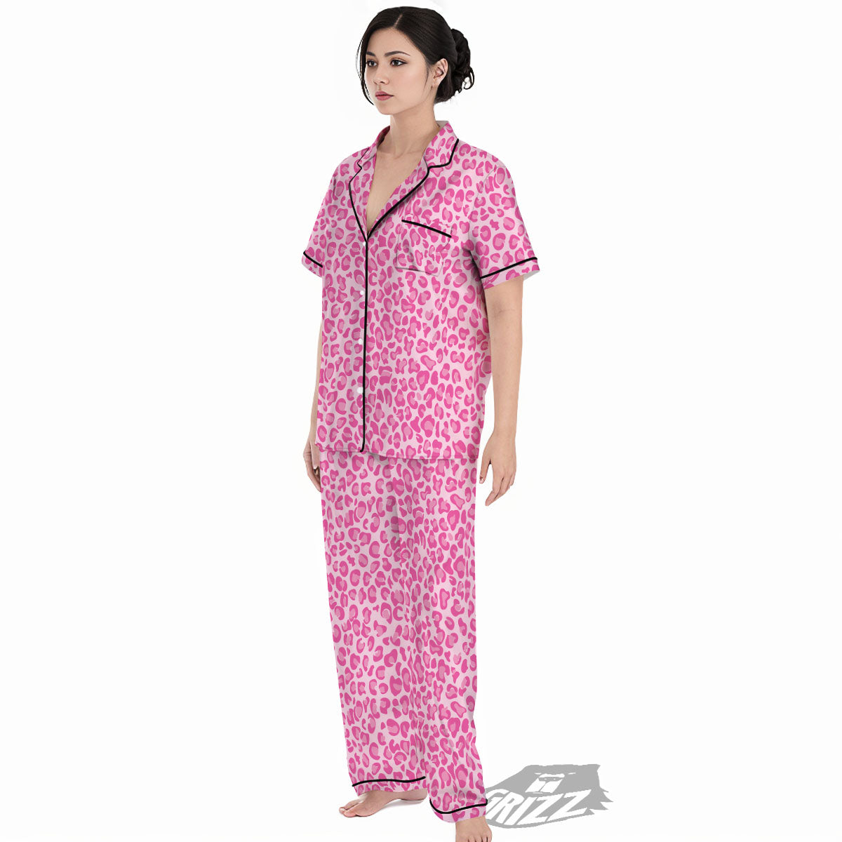 Leopard Pink Print Pattern Women's Pajamas Set-grizzshop