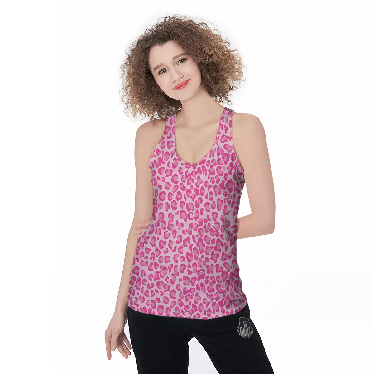 Leopard Pink Print Pattern Women's Racerback Tank Top-grizzshop