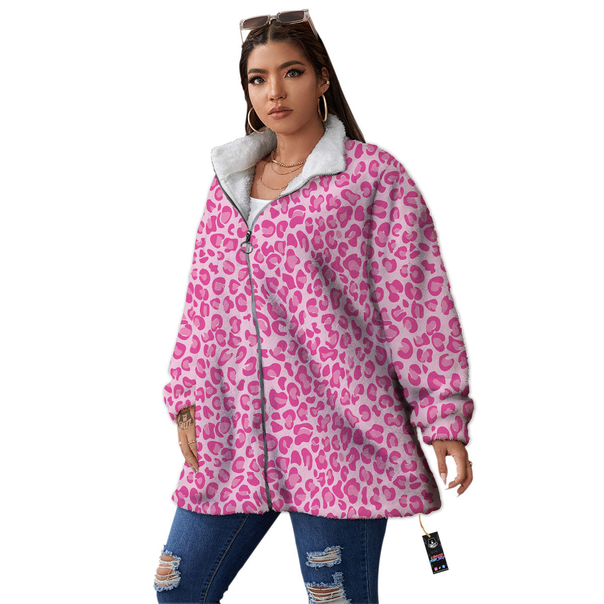 Leopard Pink Print Pattern Women's Sherpa Jacket-grizzshop