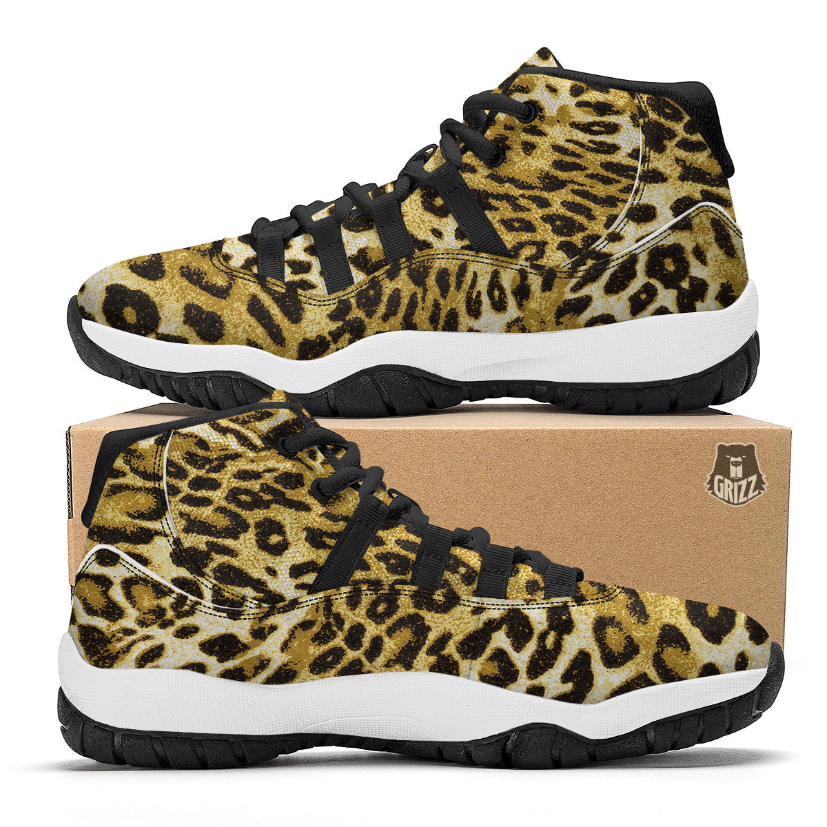 Leopard Print Pattern Black Bball Shoes-grizzshop