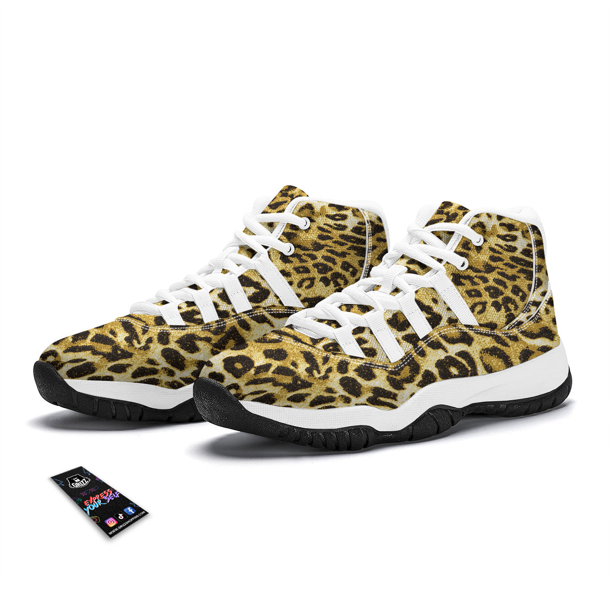 Leopard Print Pattern White Bball Shoes-grizzshop