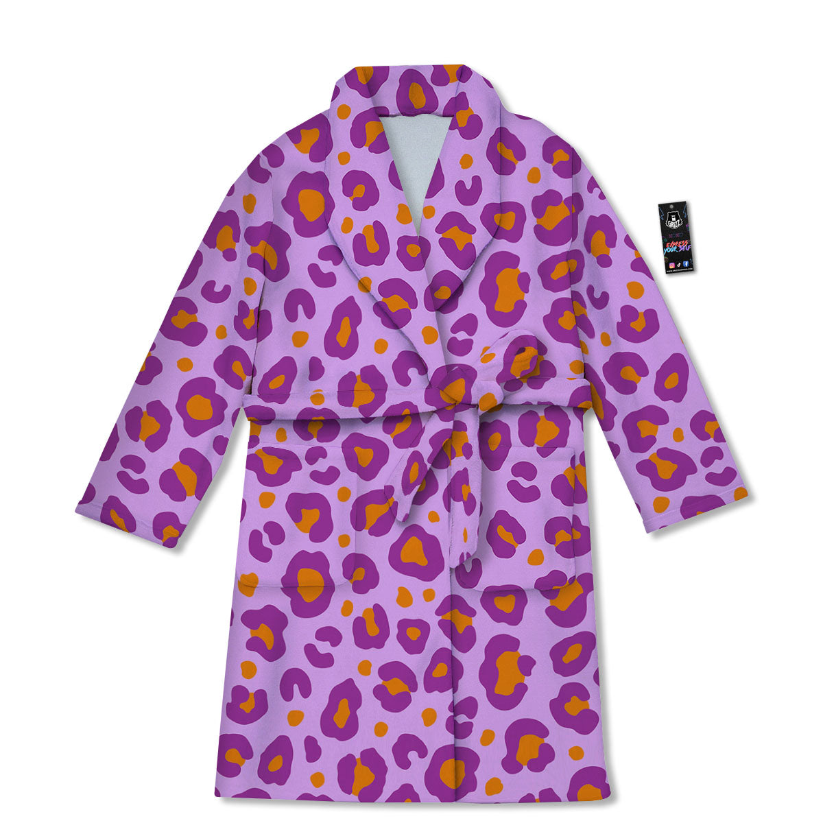Leopard Purple And Orange Print Bathrobe-grizzshop