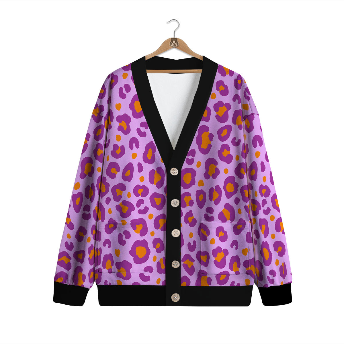 Leopard Purple And Orange Print Cardigan-grizzshop