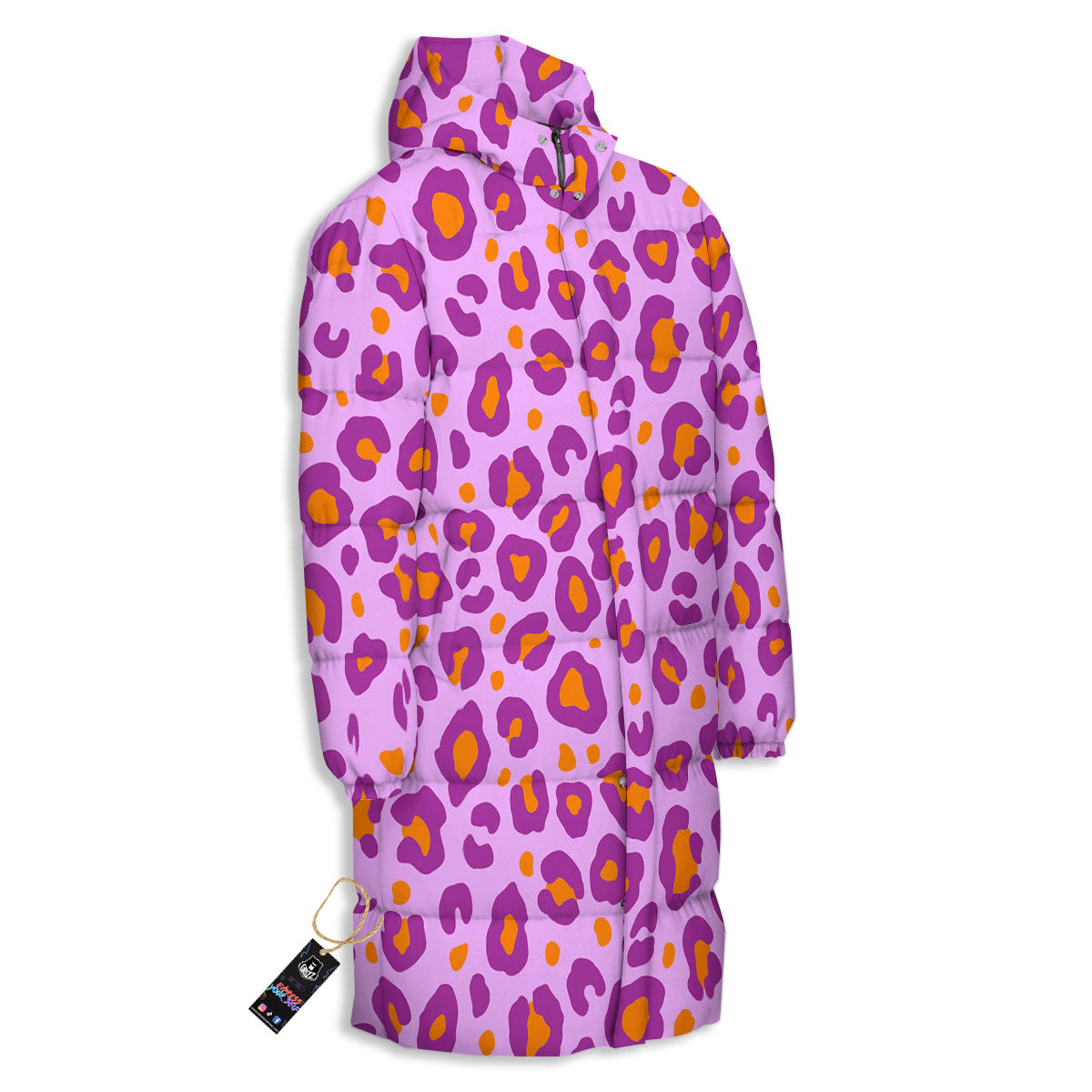 Leopard Purple And Orange Print Long Down Jacket-grizzshop