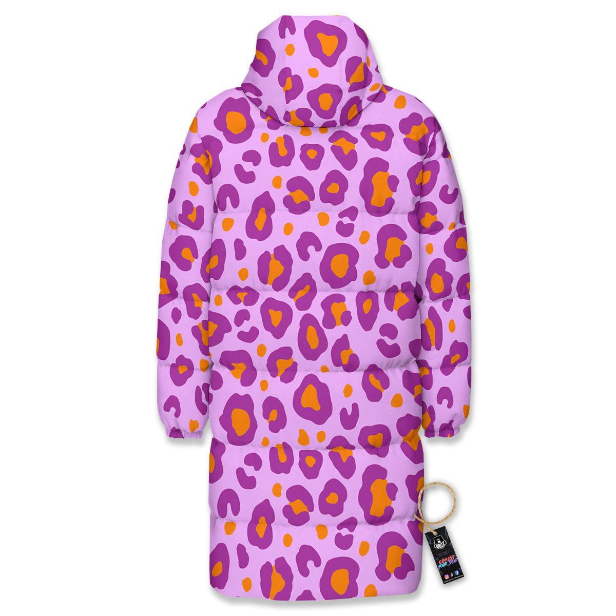 Leopard Purple And Orange Print Long Down Jacket-grizzshop