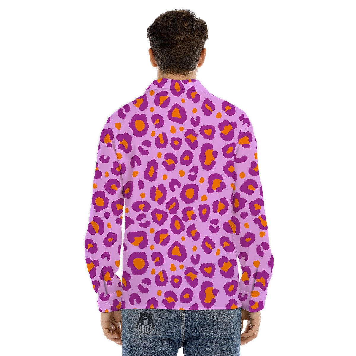 Leopard Purple And Orange Print Men's Dress Shirts-grizzshop