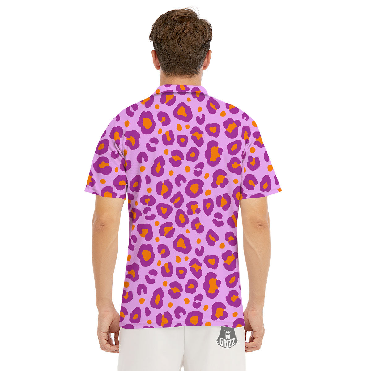 Leopard Purple And Orange Print Men's Golf Shirts-grizzshop