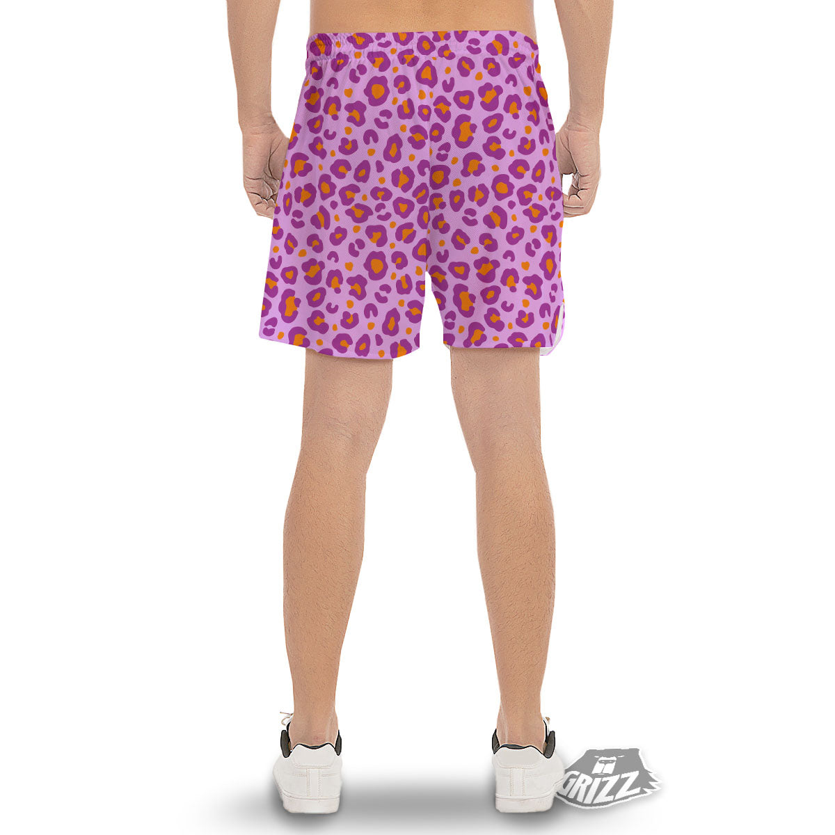 Leopard Purple And Orange Print Men's Gym Shorts-grizzshop
