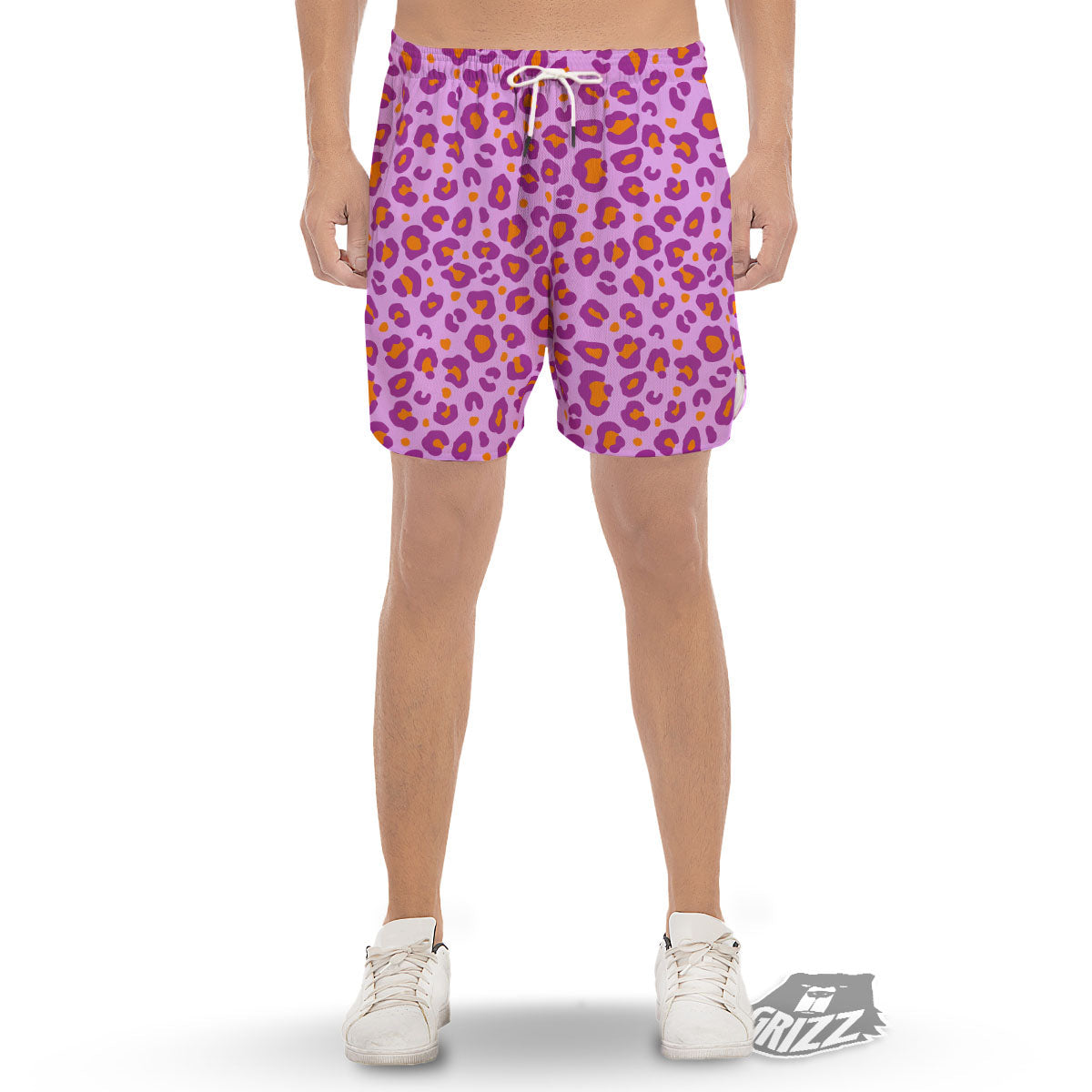 Leopard Purple And Orange Print Men's Gym Shorts-grizzshop