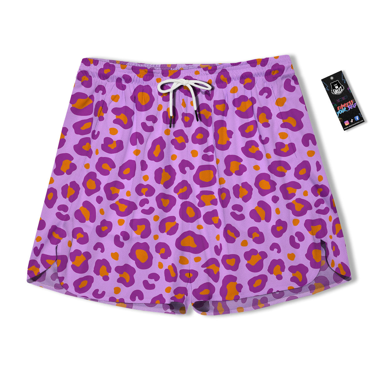 Leopard Purple And Orange Print Men's Running Shorts-grizzshop