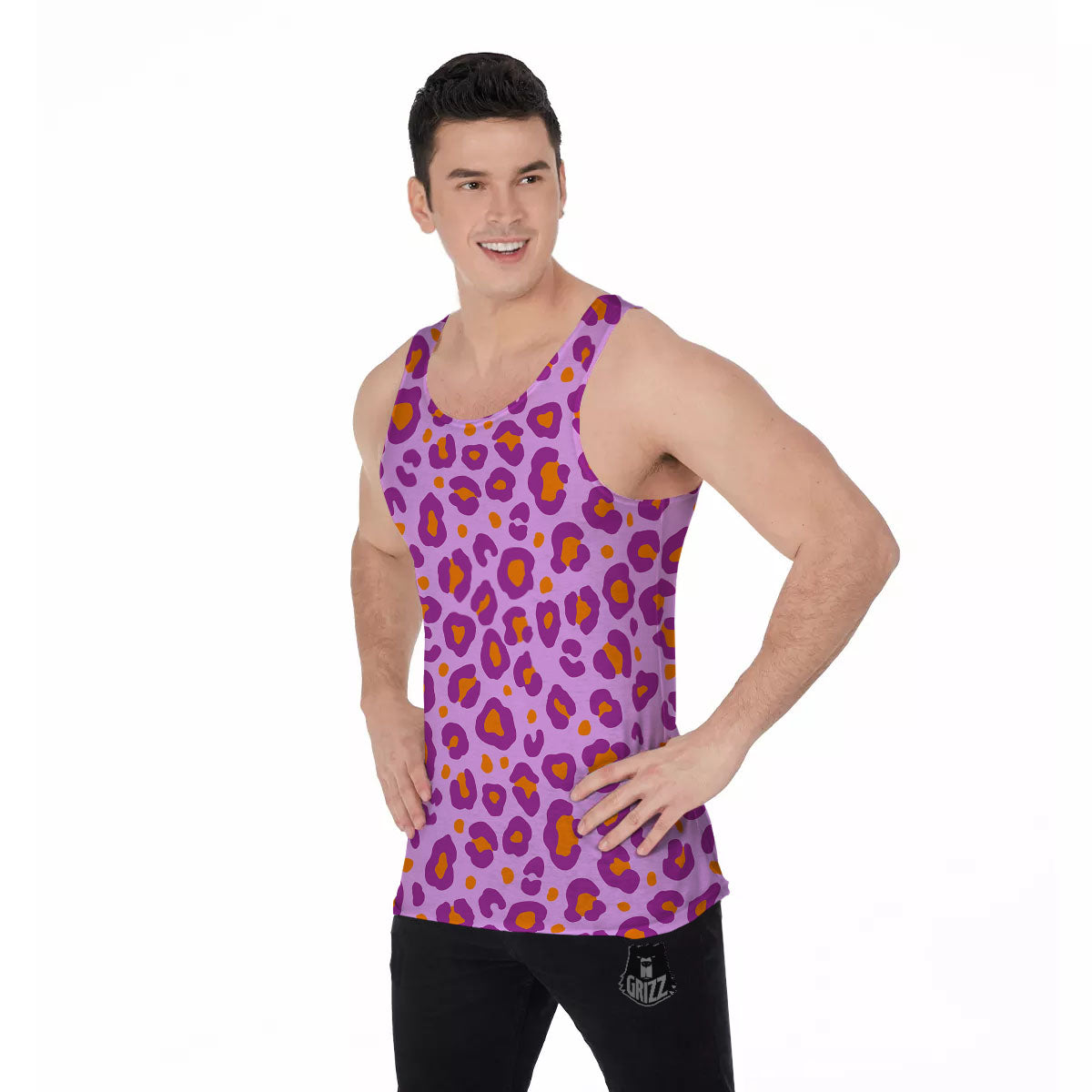 Leopard Purple And Orange Print Men's Tank Top-grizzshop