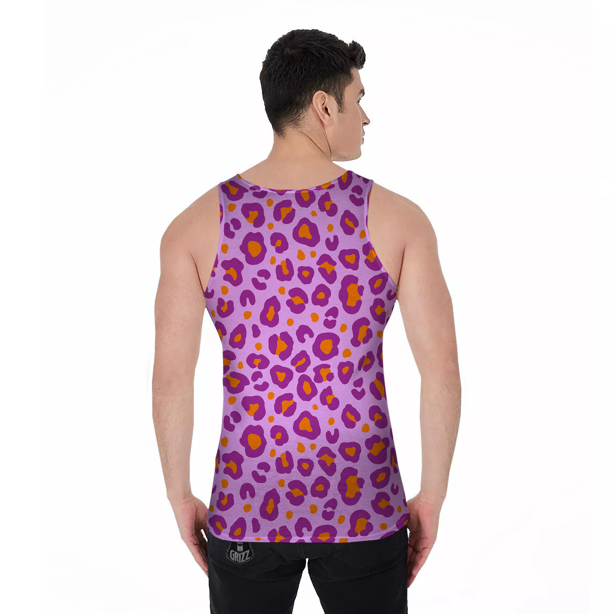 Leopard Purple And Orange Print Men's Tank Top-grizzshop
