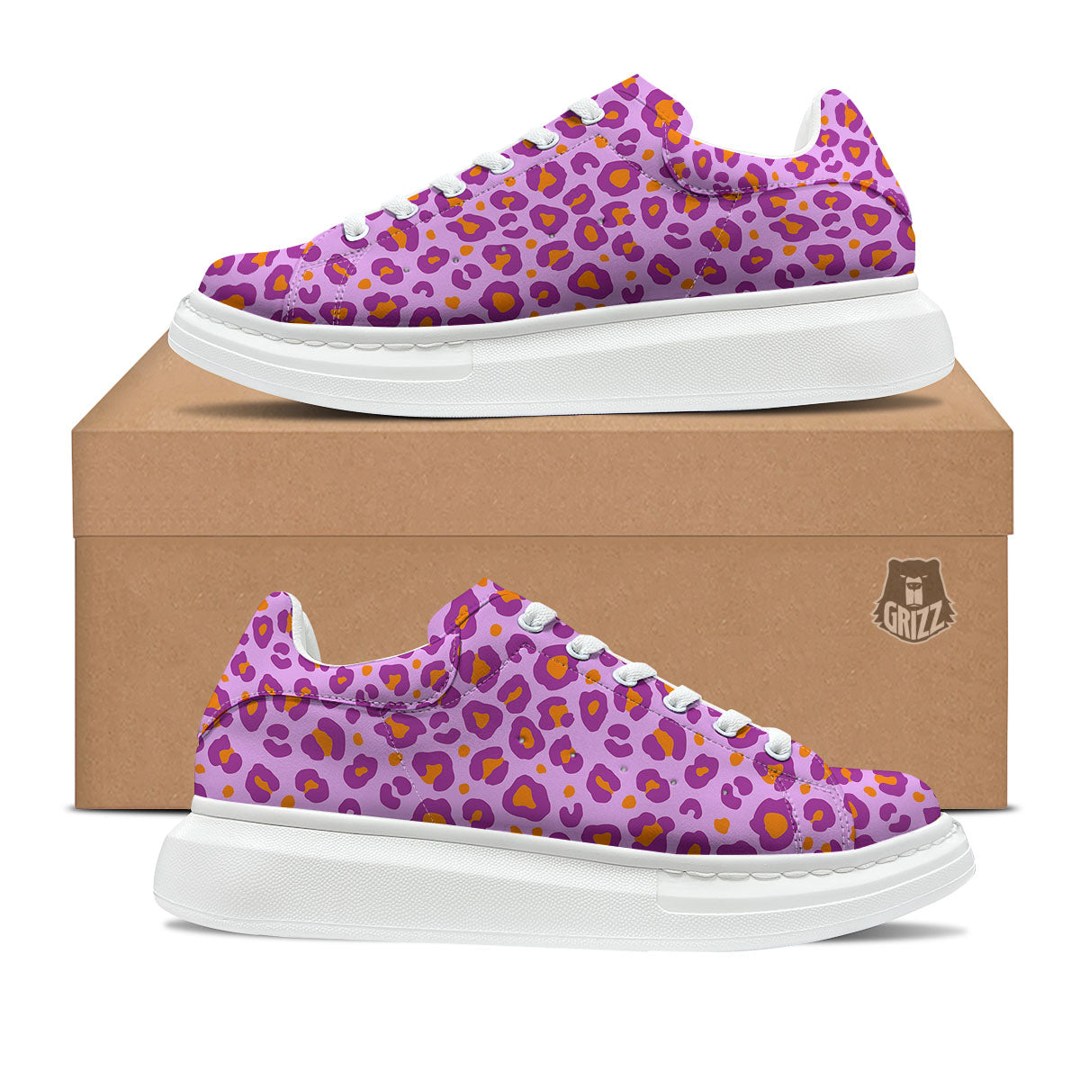 Leopard Purple And Orange Print Platform Shoes-grizzshop