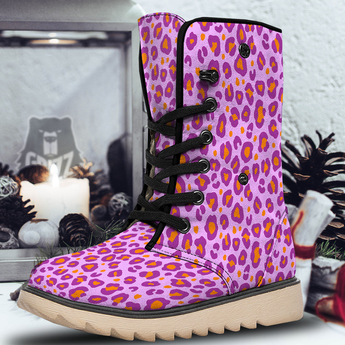 Leopard Purple And Orange Print Snow Boots-grizzshop