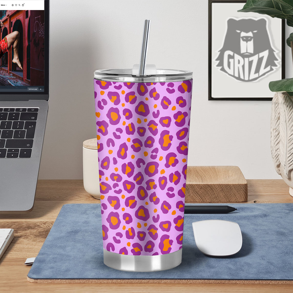 Leopard Purple And Orange Print Tumbler-grizzshop