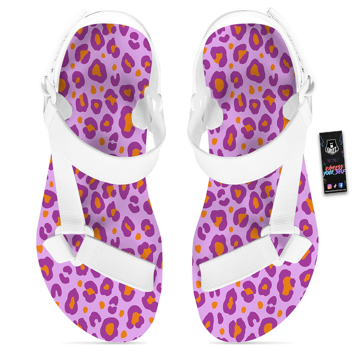 Leopard Purple And Orange Print White Open Toe Sandals-grizzshop