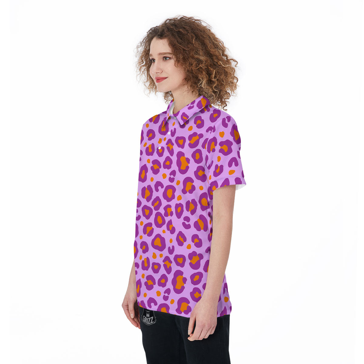 Leopard Purple And Orange Print Women's Golf Shirts-grizzshop