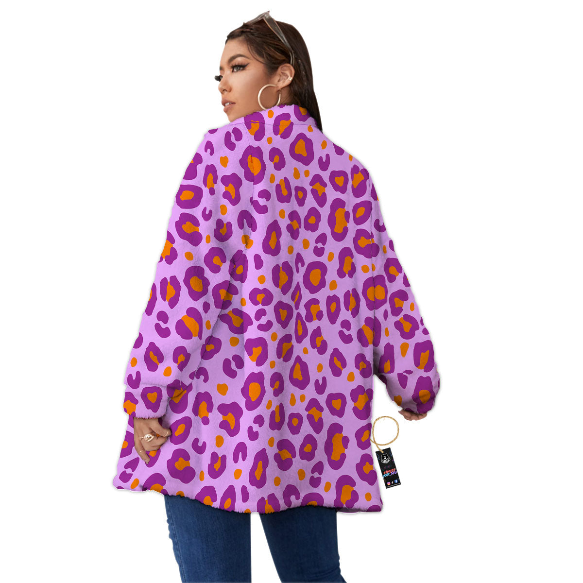 Leopard Purple And Orange Print Women's Sherpa Jacket-grizzshop