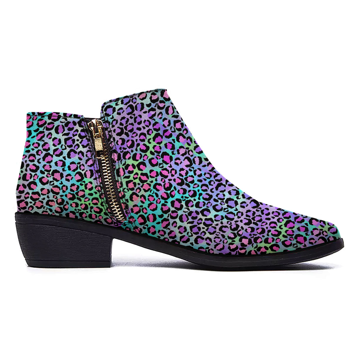 Leopard Rainbow And Purple Print Pattern Ankle Boots-grizzshop