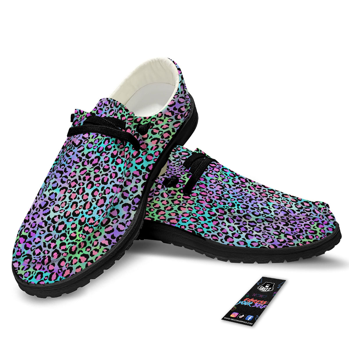 Leopard Rainbow And Purple Print Pattern Black Loafers-grizzshop