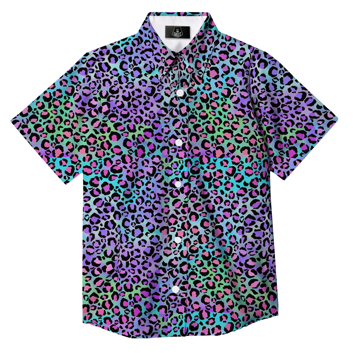 Leopard Rainbow And Purple Print Pattern Button Up Shirt-grizzshop