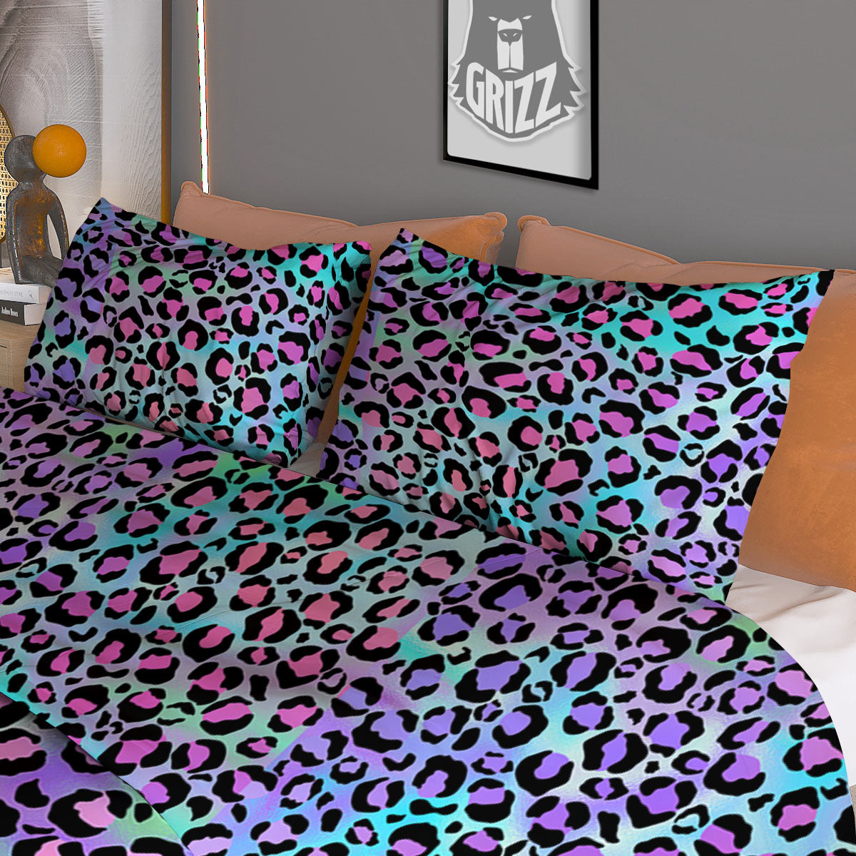 Leopard Yellow And Purple Print Pattern Duvet Cover Bedding Set
