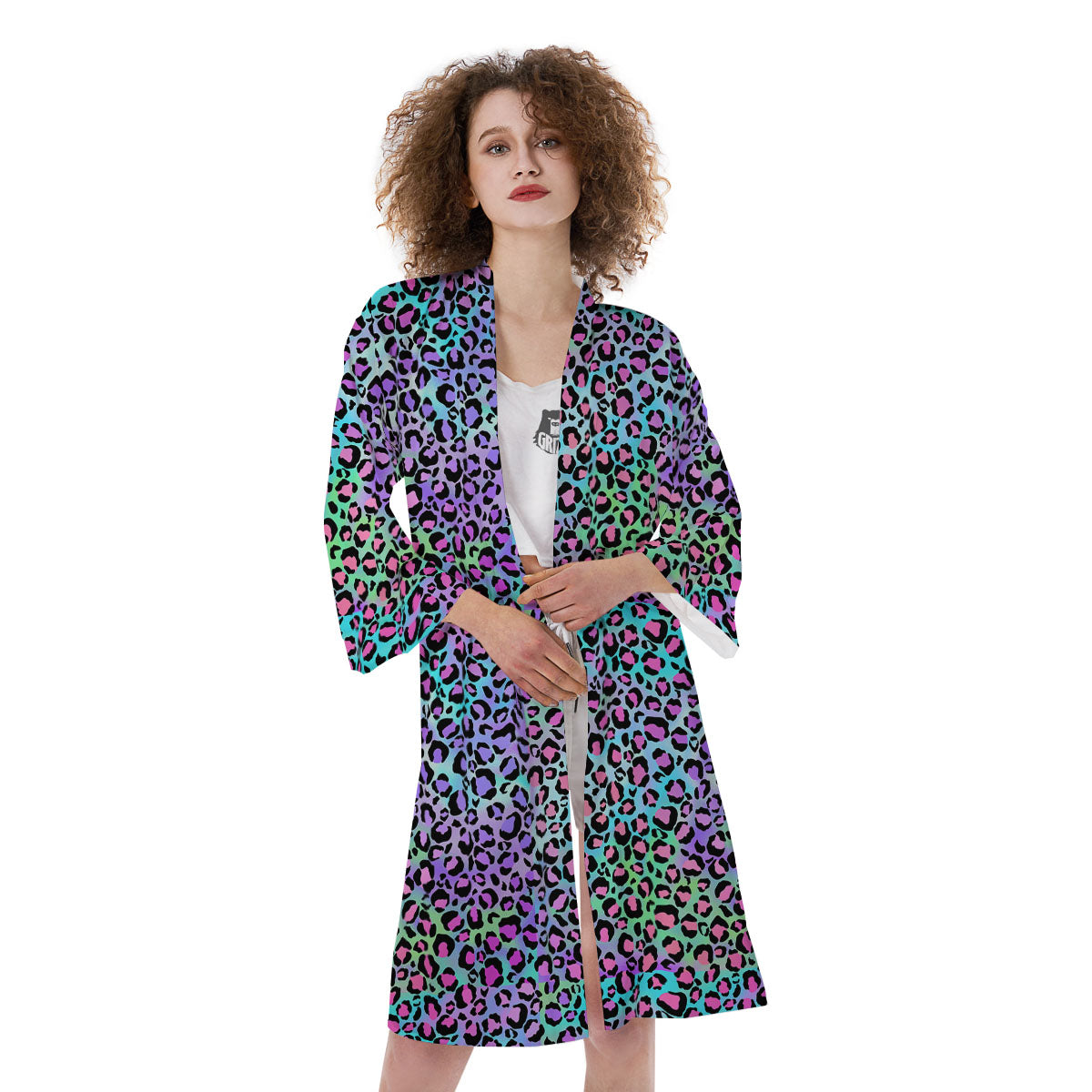 Leopard Rainbow And Purple Print Pattern Kimono-grizzshop