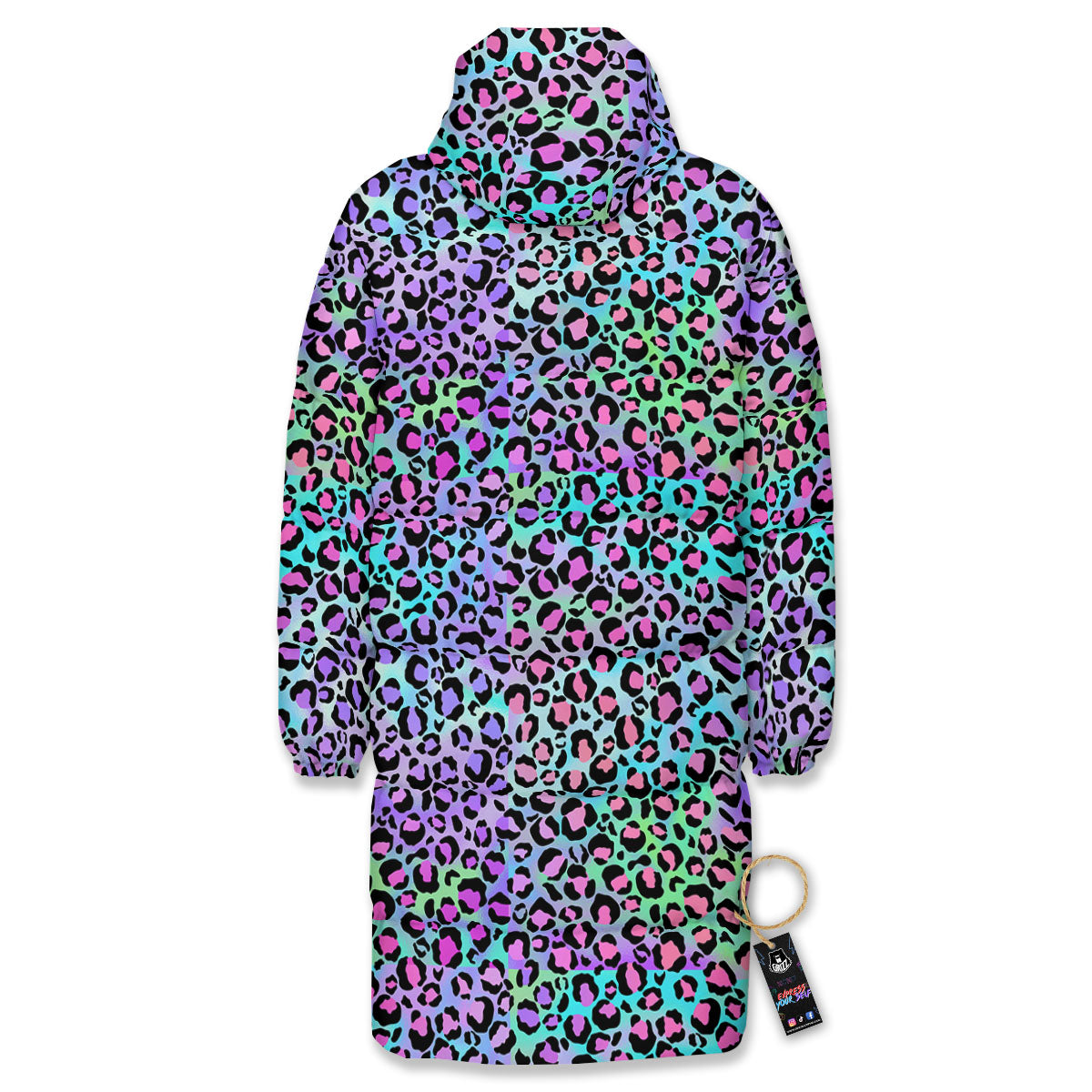 Leopard Rainbow And Purple Print Pattern Long Down Jacket-grizzshop
