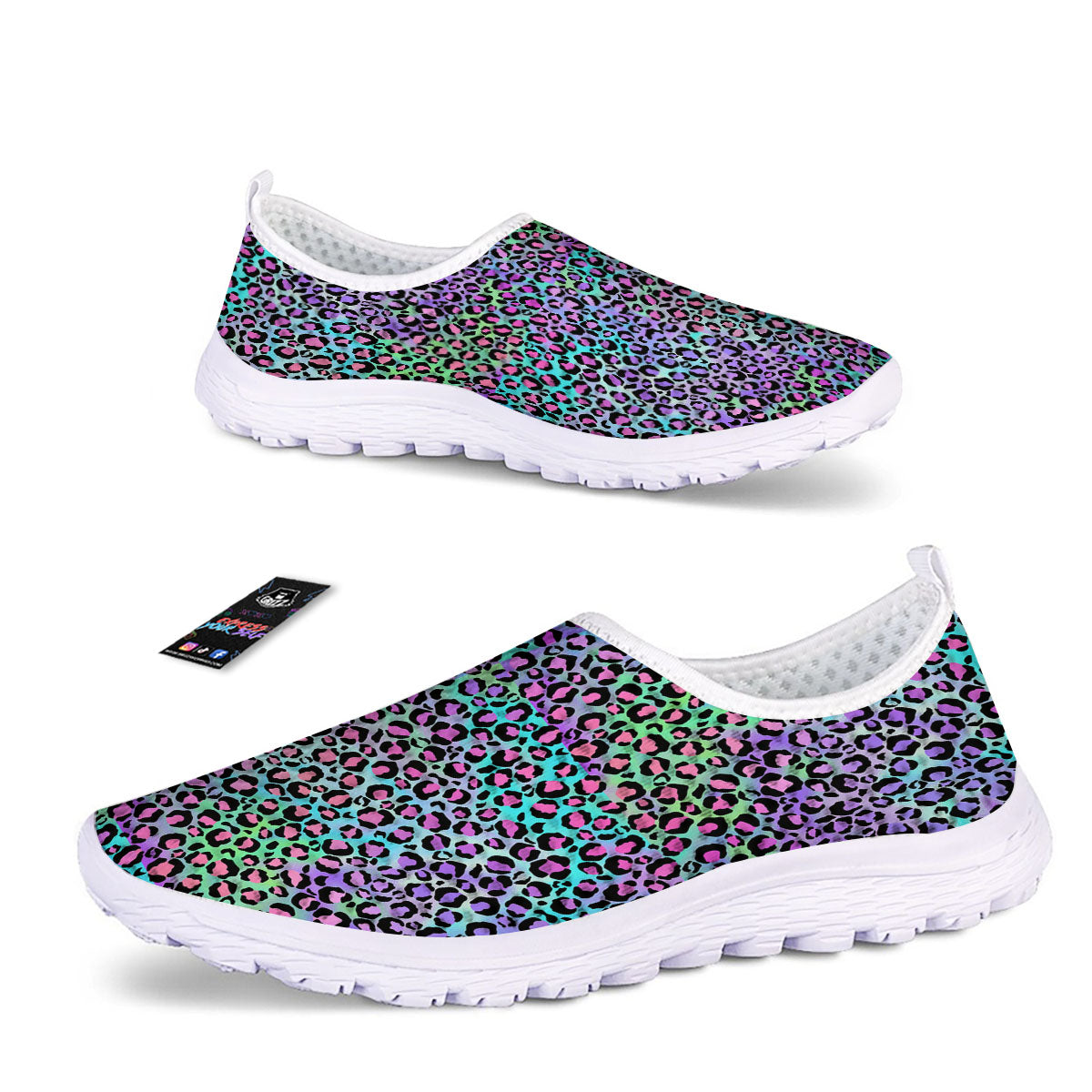 Leopard Rainbow And Purple Print Pattern Nurse Shoes-grizzshop