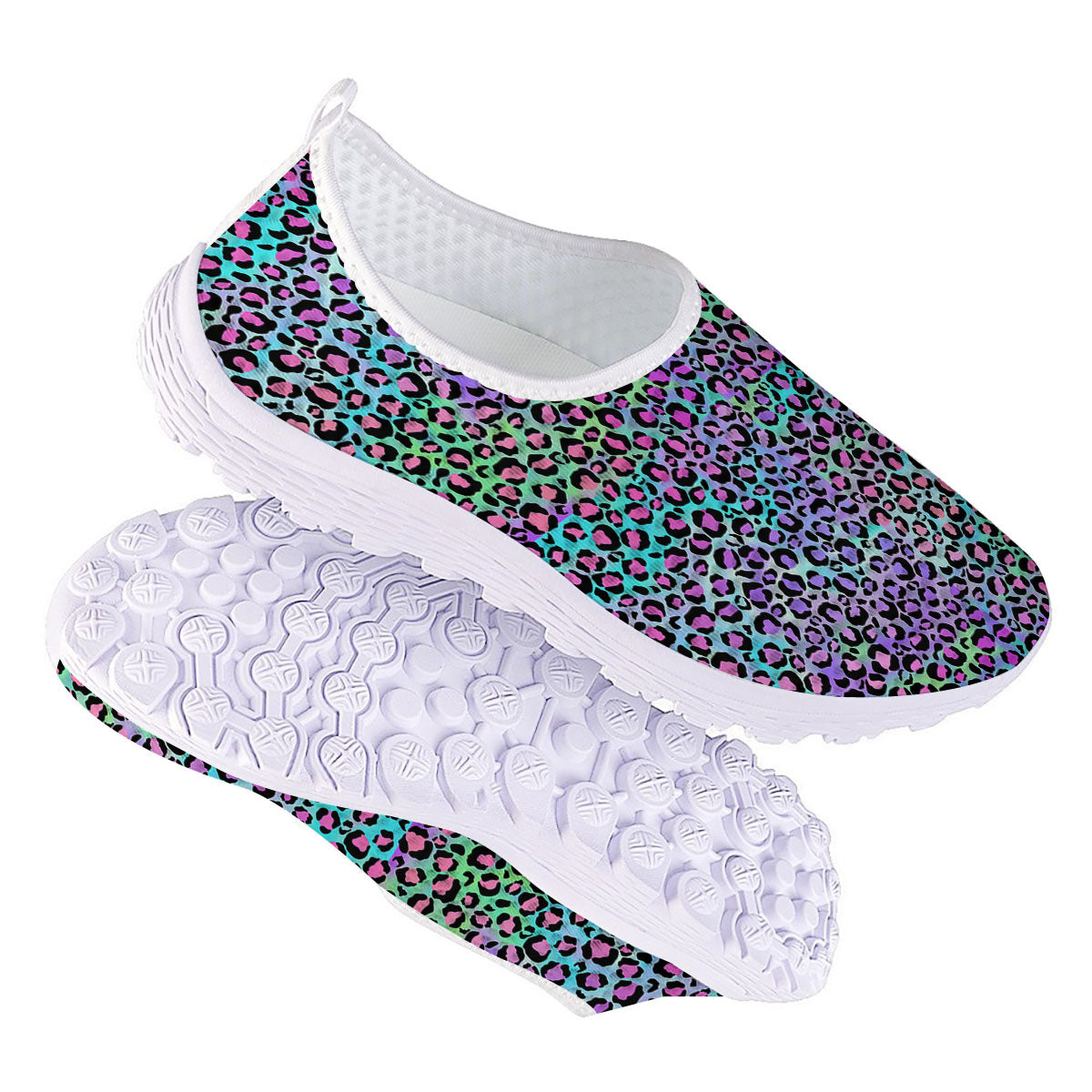 Leopard Rainbow And Purple Print Pattern Nurse Shoes-grizzshop