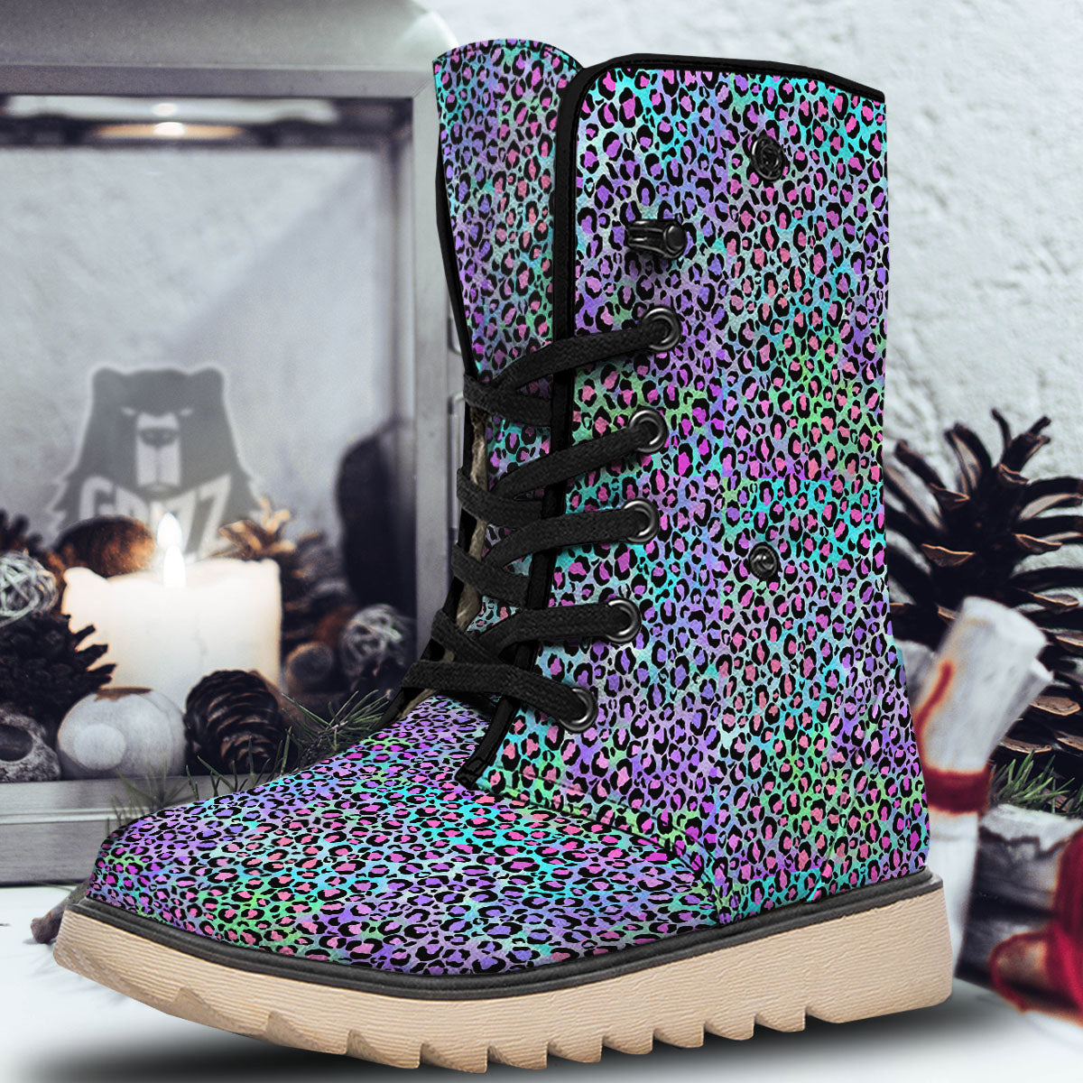 Leopard Rainbow And Purple Print Pattern Snow Boots-grizzshop